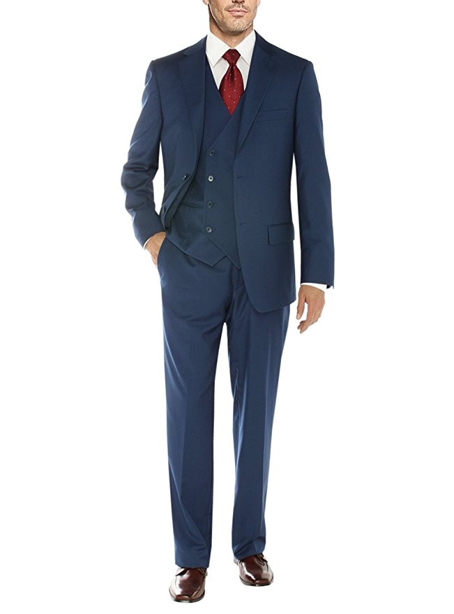 Men's Suit 3-Piece Two Button Blazer Jacket Flat Front Pants
